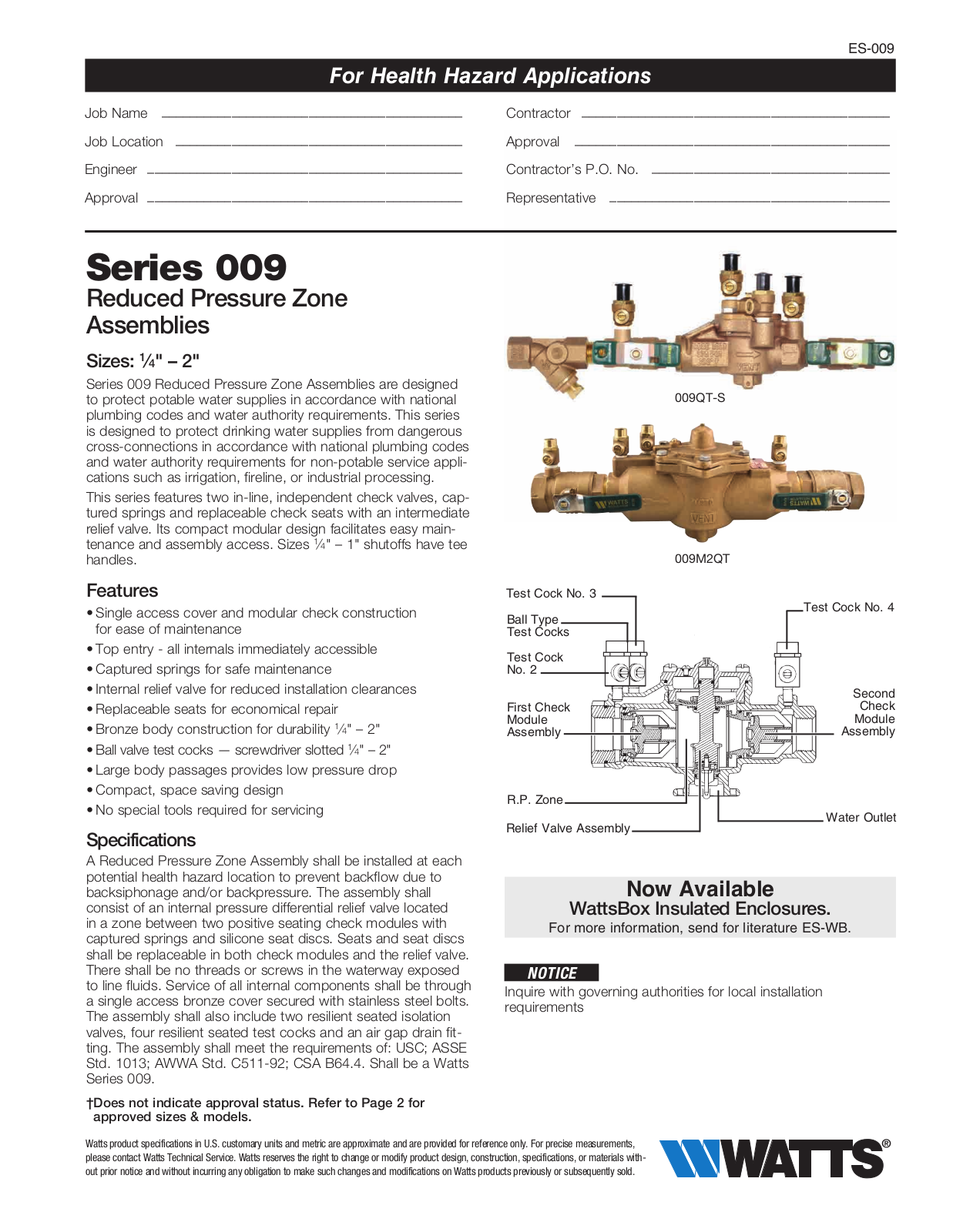 Watts 009 User Manual