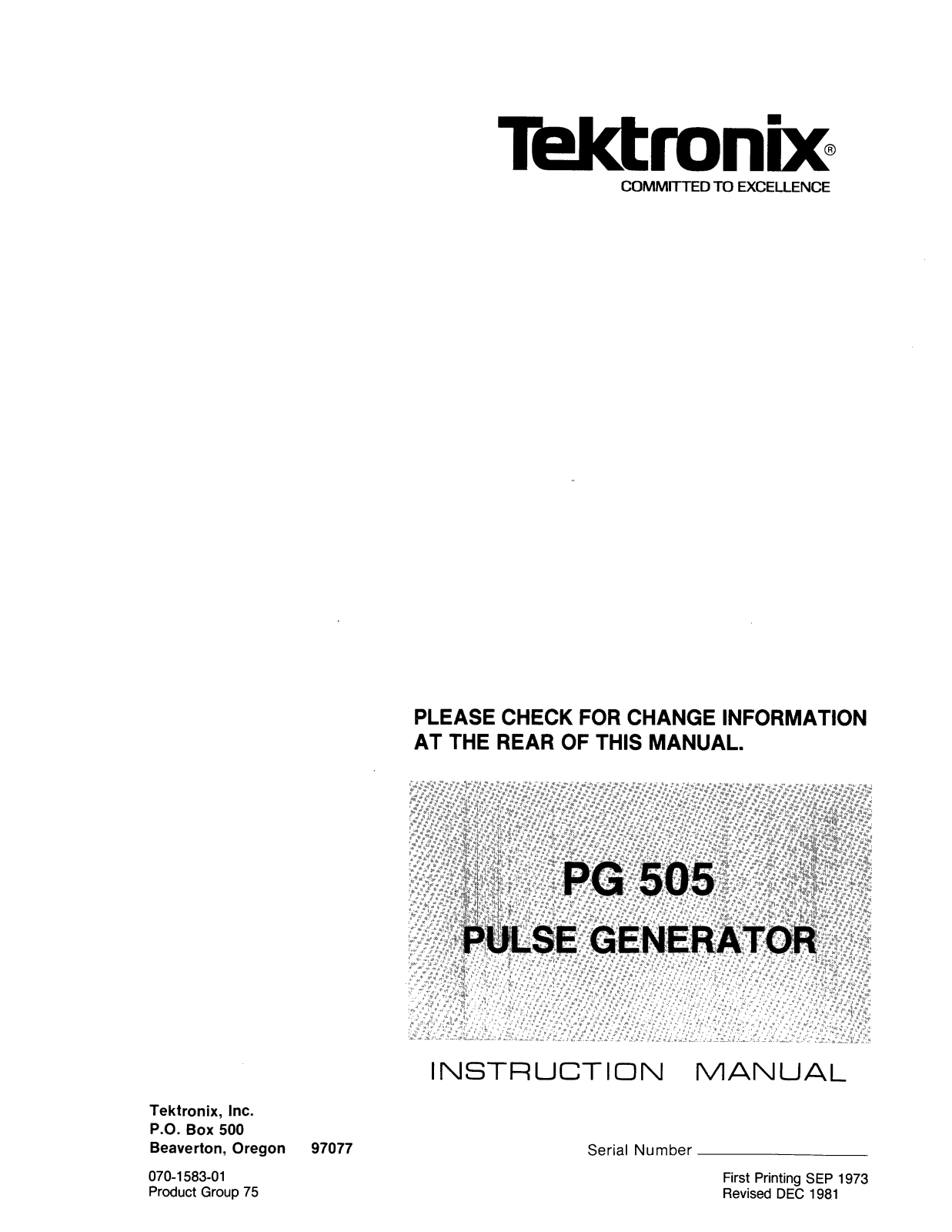 Tektronix PG 505 Service manual