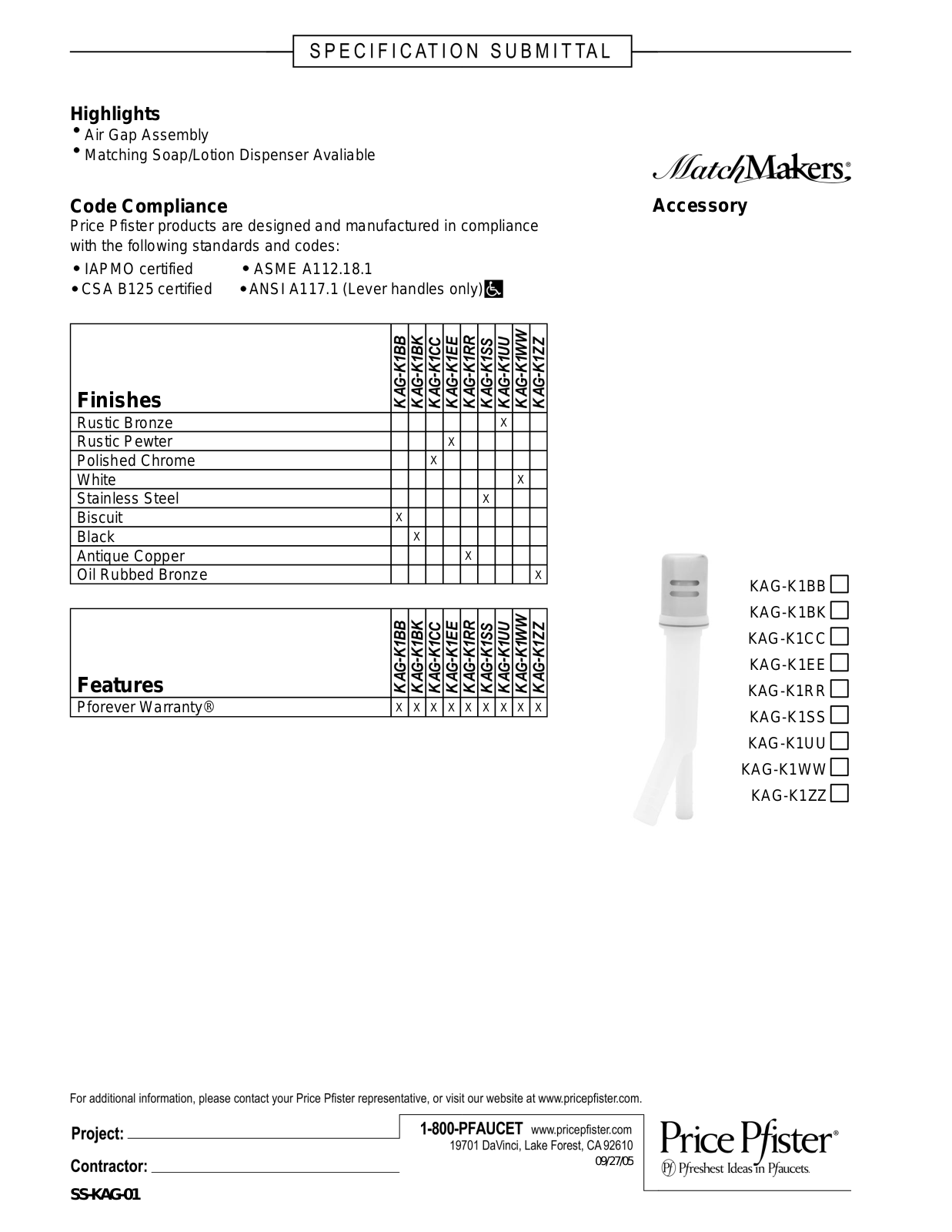 Pfister PPR1581 Specifications - ManualMachine.com
