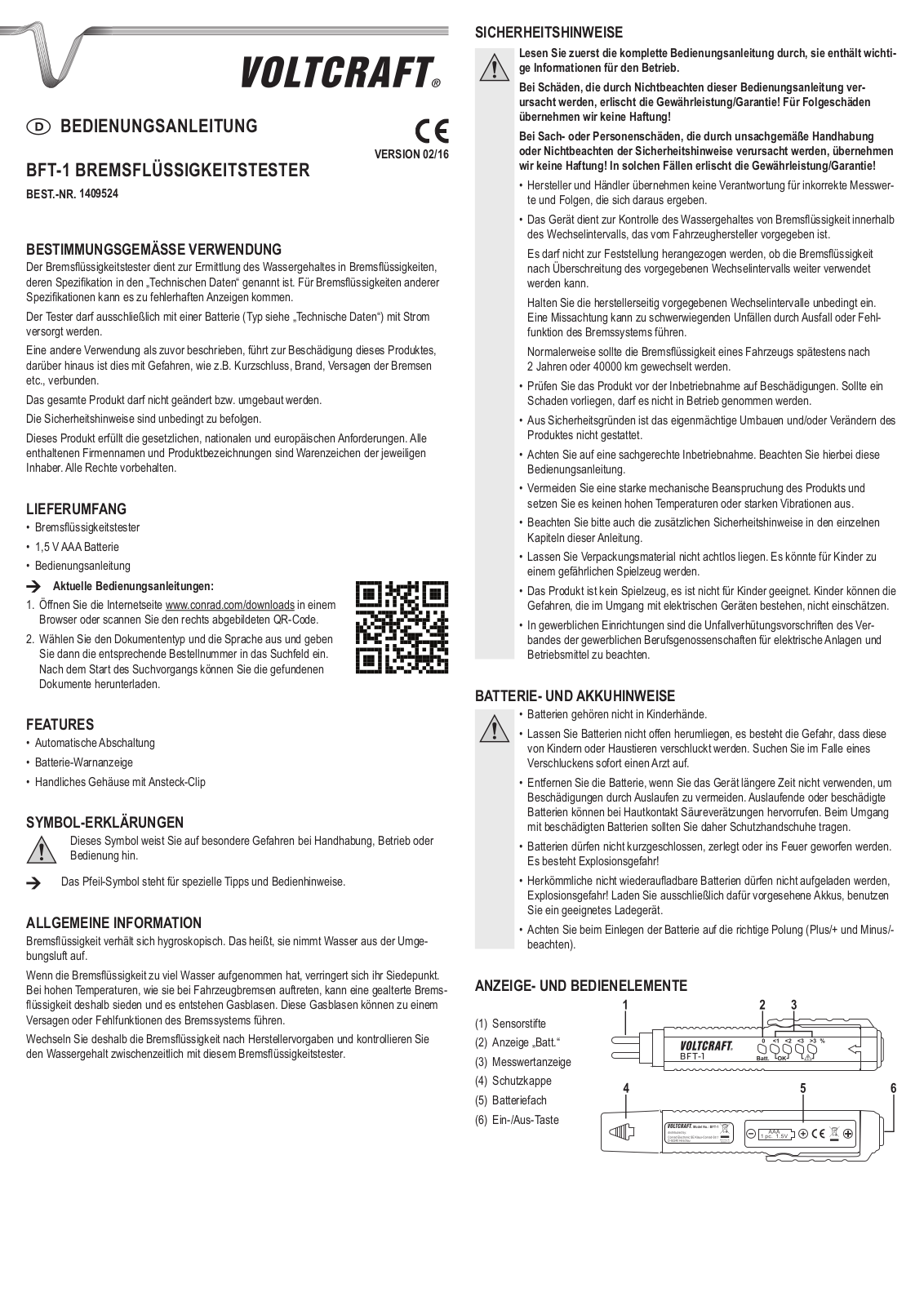 VOLTCRAFT BFT-1 Operation Manual