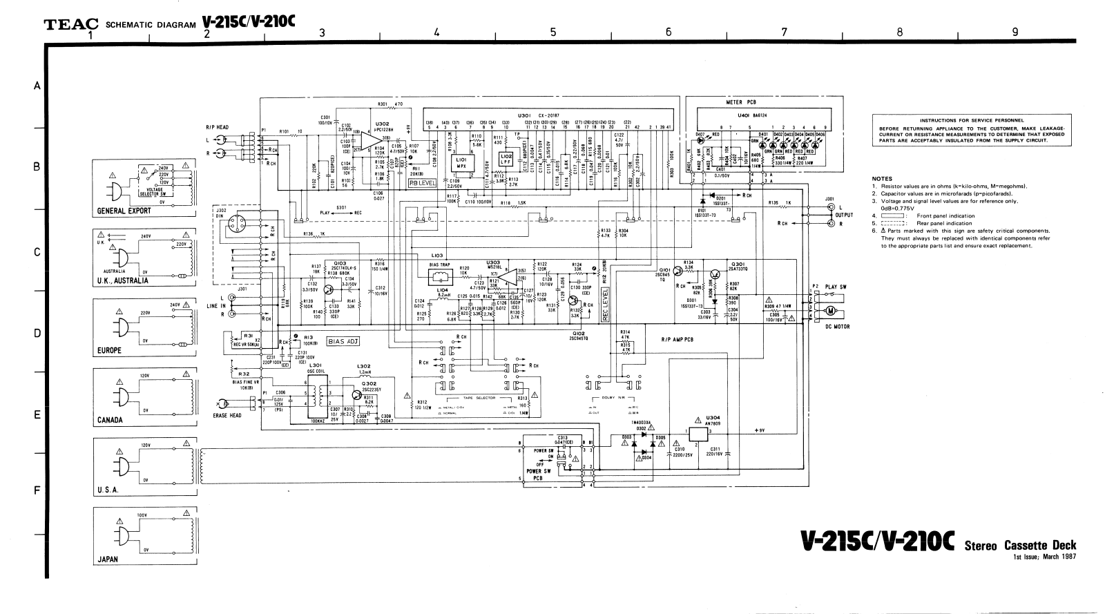 TEAC V215C, V210C Schematics