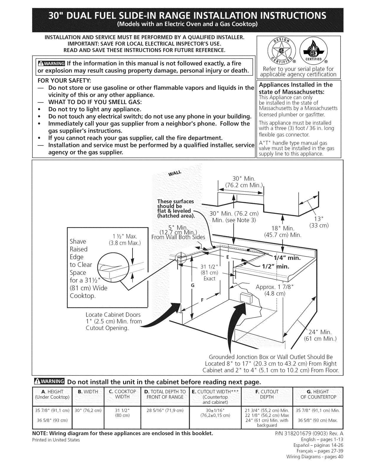 Frigidaire CGDS3065KB1, CGDS3065KB2, CGDS3065KF1, CGDS3065KF2, CGDS3065KF3 Installation Guide - ManualMachine.com