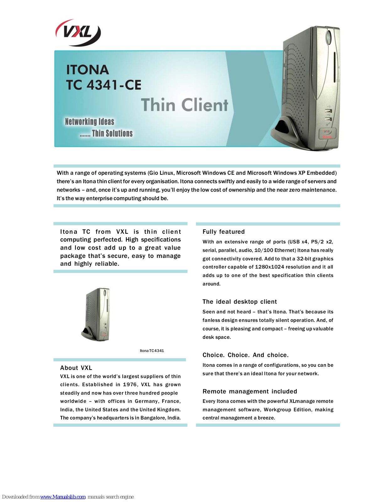Vxl Itona TC4341, Itona TC 4341-CE Specifications - ManualMachine.com