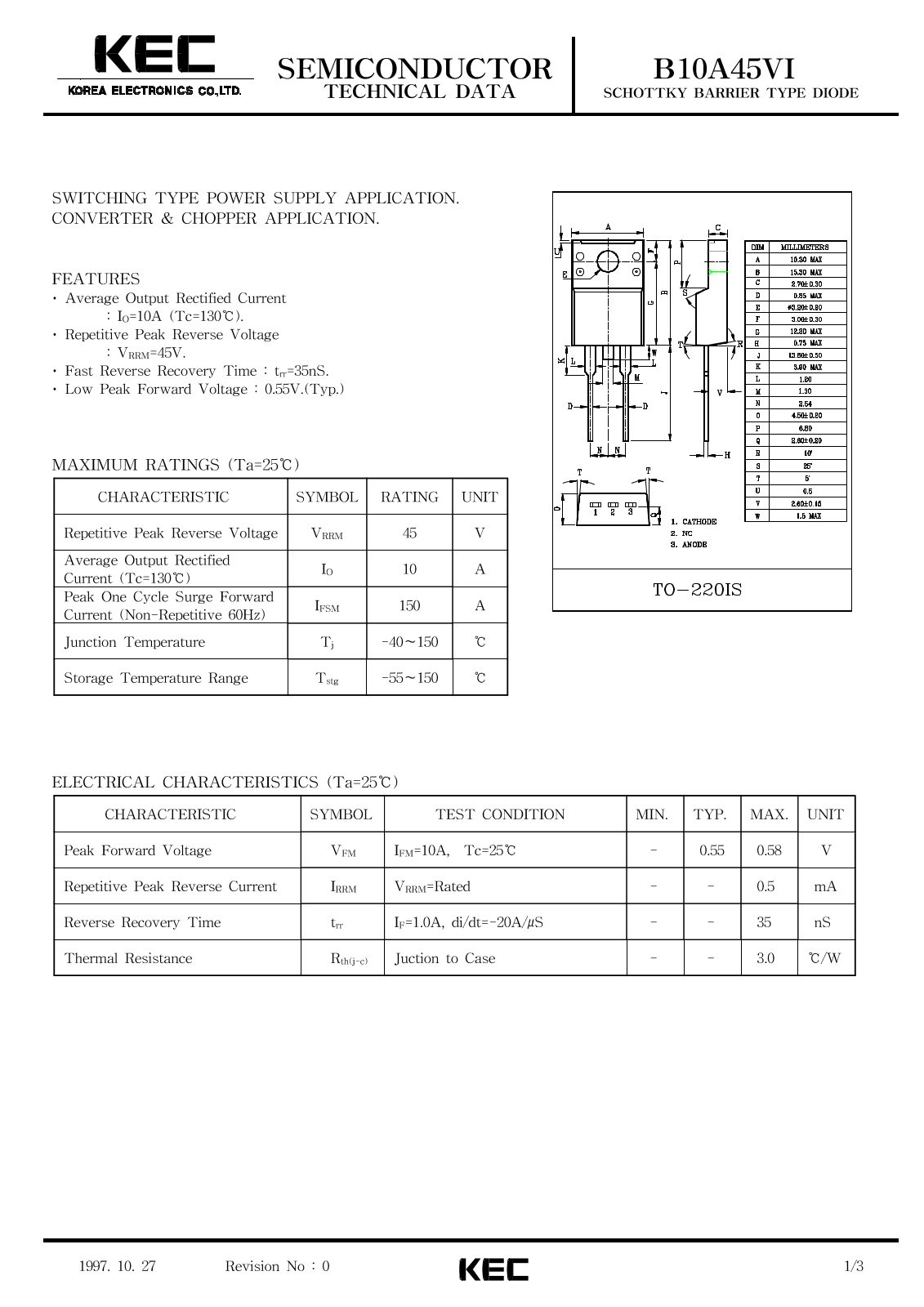 Korea Electronics Co  Ltd B10A45VI Datasheet