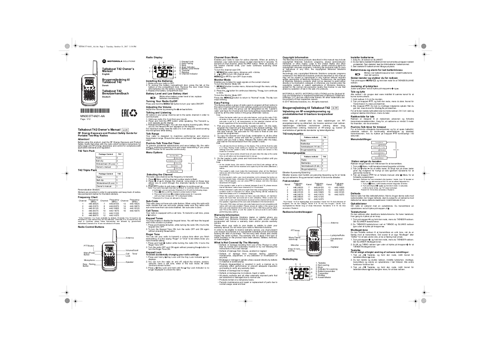 Motorola Talkabout T42 Instruction manual