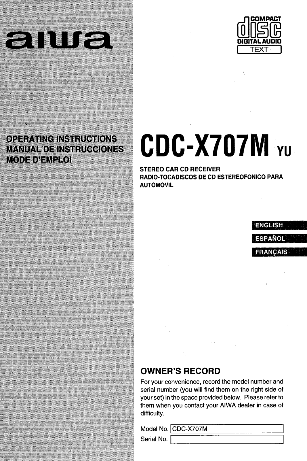 AIWA CDC-X707M Operating Instructions