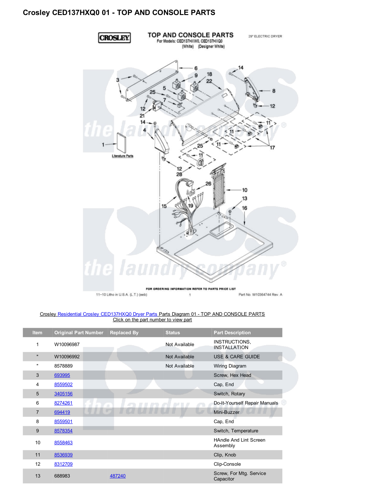 Crosley CED137HXQ0 Parts Diagram