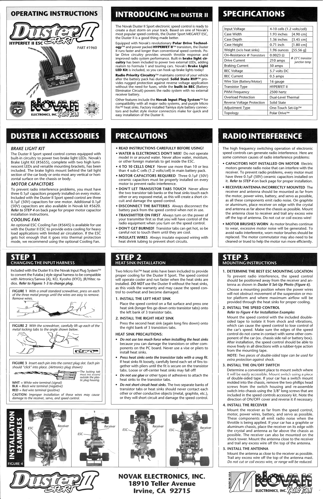 Novak DUSTER II SPORT OPERATING INSTRUCTIONS