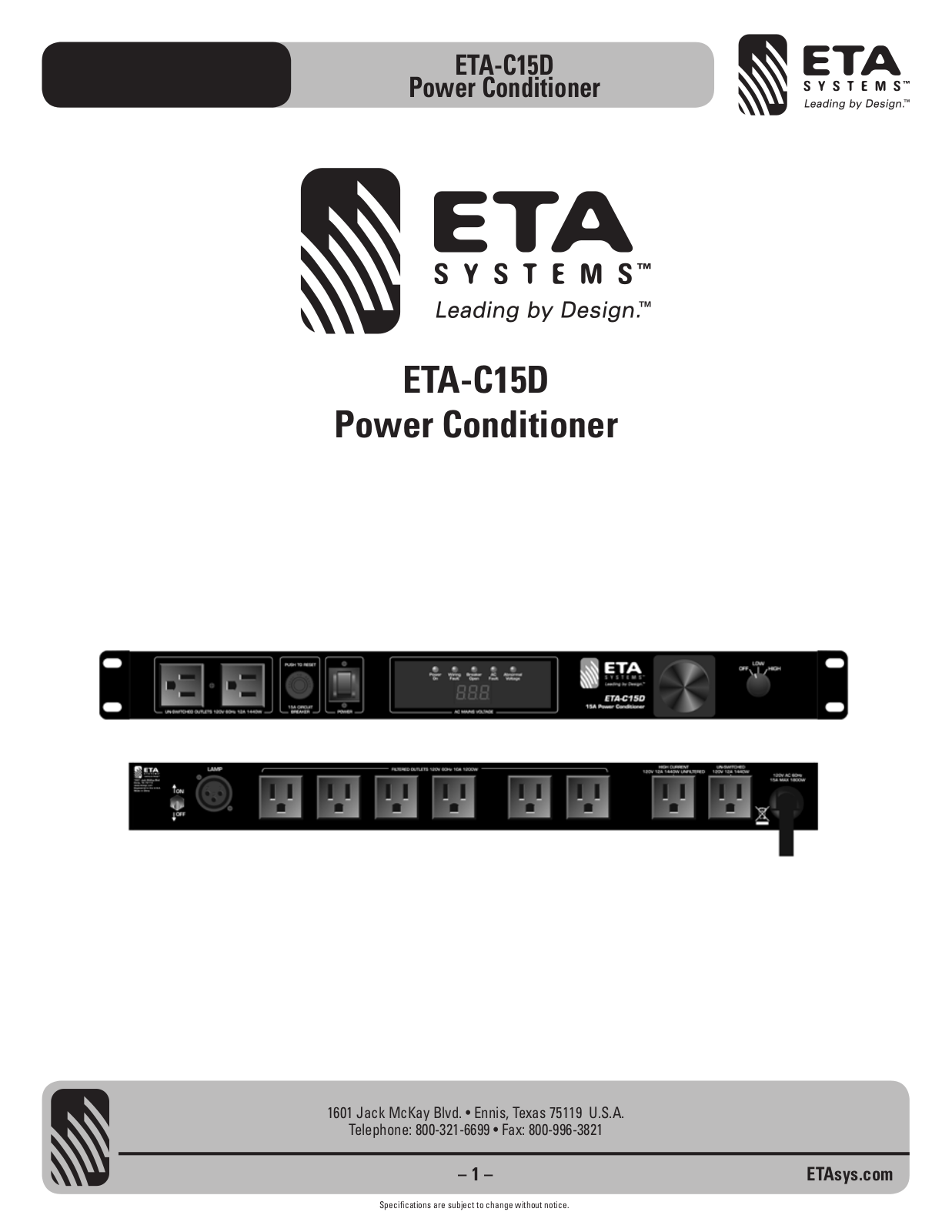 ETA Systems ETA-C15D User Manual