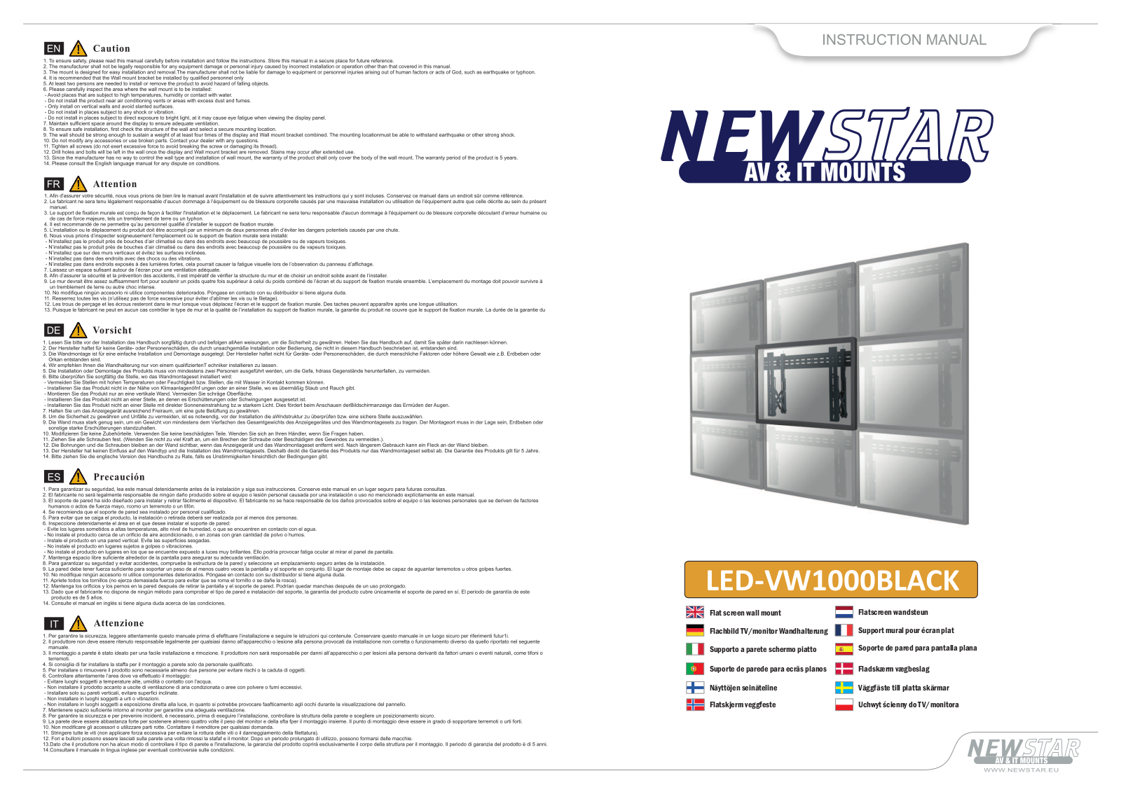 Newstar LED-VW1000BLACK User Manual