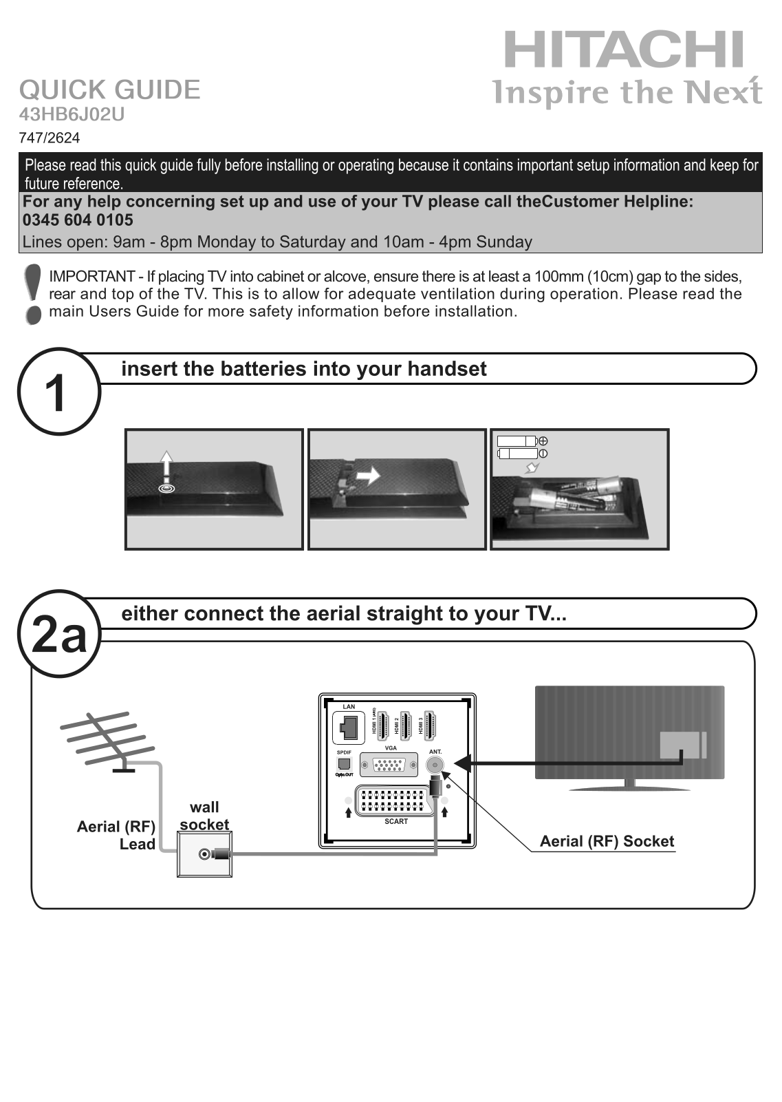 Hitachi 43HB6J02U Quick Start Guide