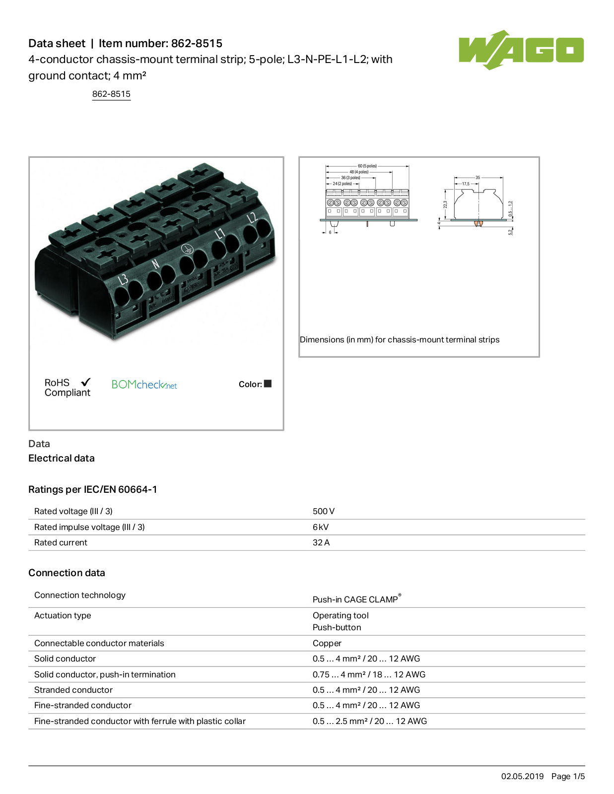 Wago 862-8515 Data Sheet