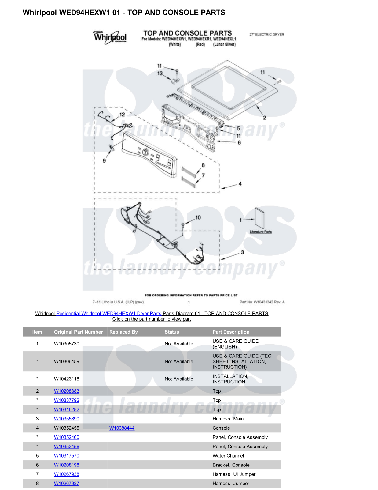 Whirlpool WED94HEXW1 Parts Diagram