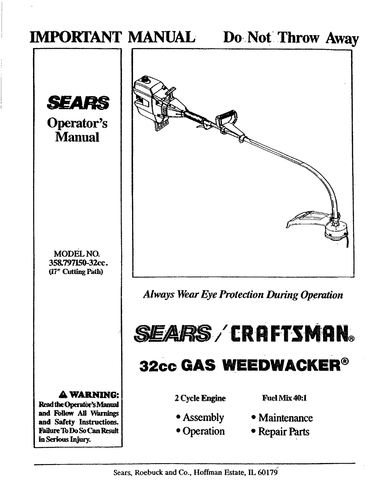 Craftsman 358.797150 Owner's Manual
