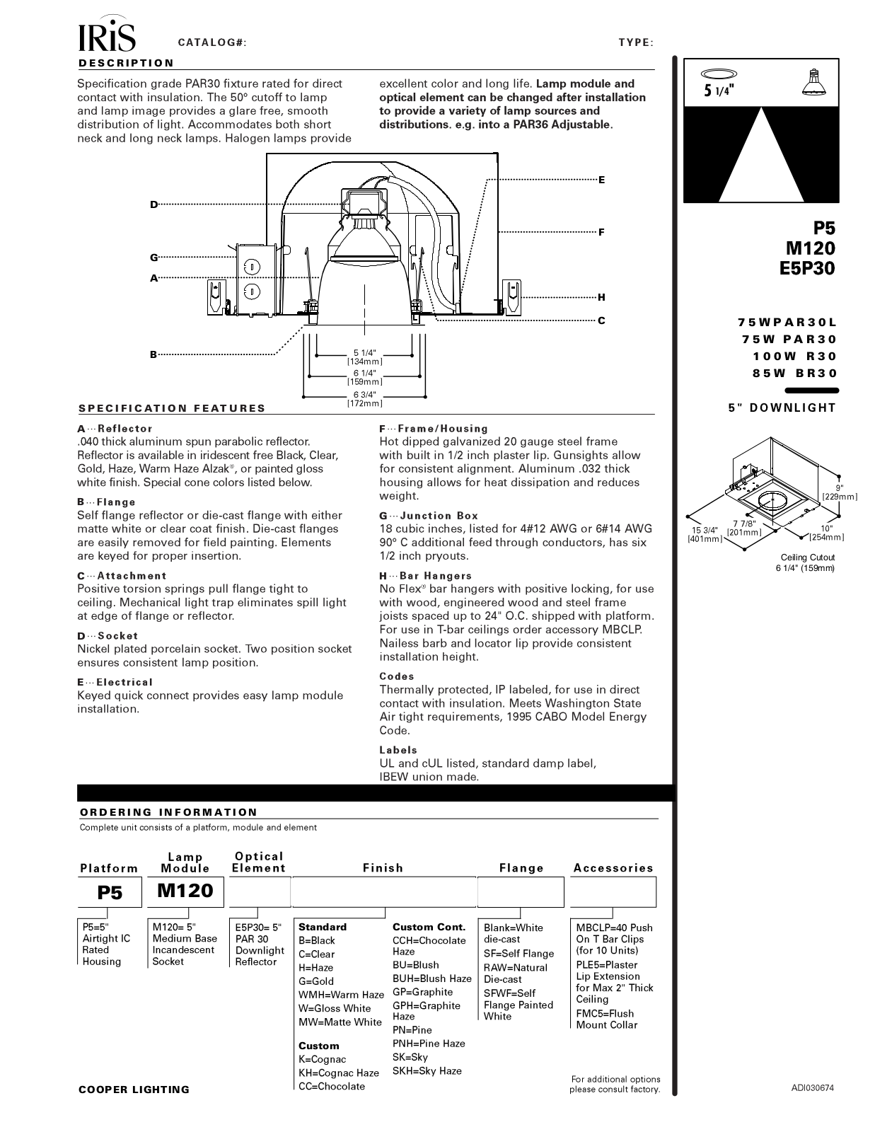 Cooper Lighting E5P30 User Manual