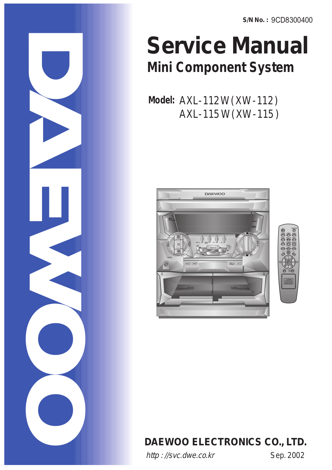 Daewoo AXL-112W, XL-112W, AXL-115W, XL-115W Service Manual