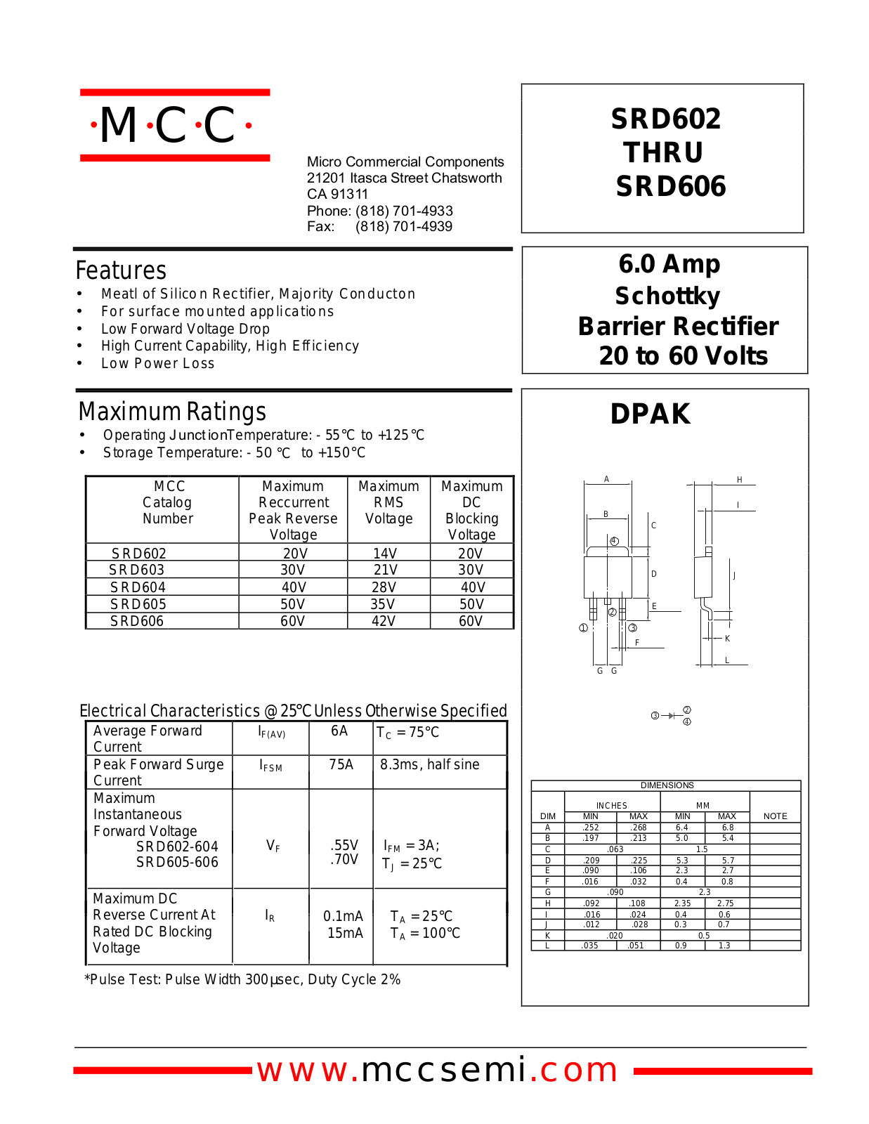 MCC SRD605, SRD604, SRD603, SRD602, SRD606 Datasheet