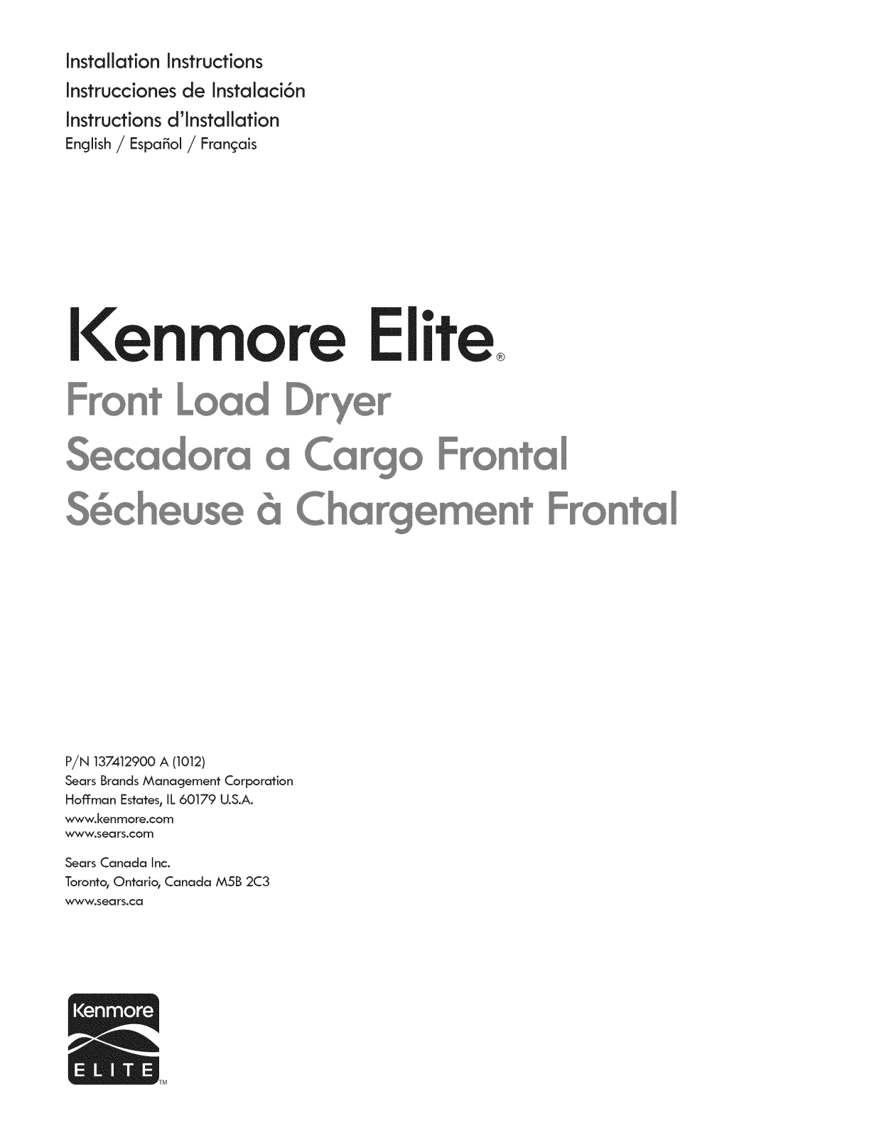 Kenmore Elite 41794132000, 41794131000, 41794130000, 41794130002, 41791102000 Installation Guide