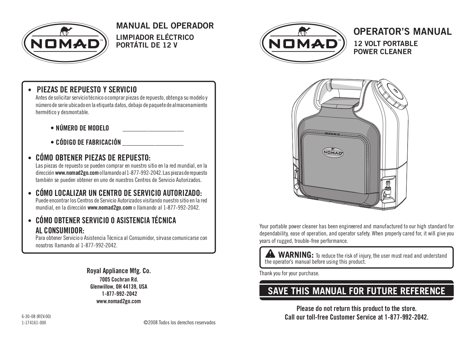 Royal Appliance NOMAD Operator's Manual