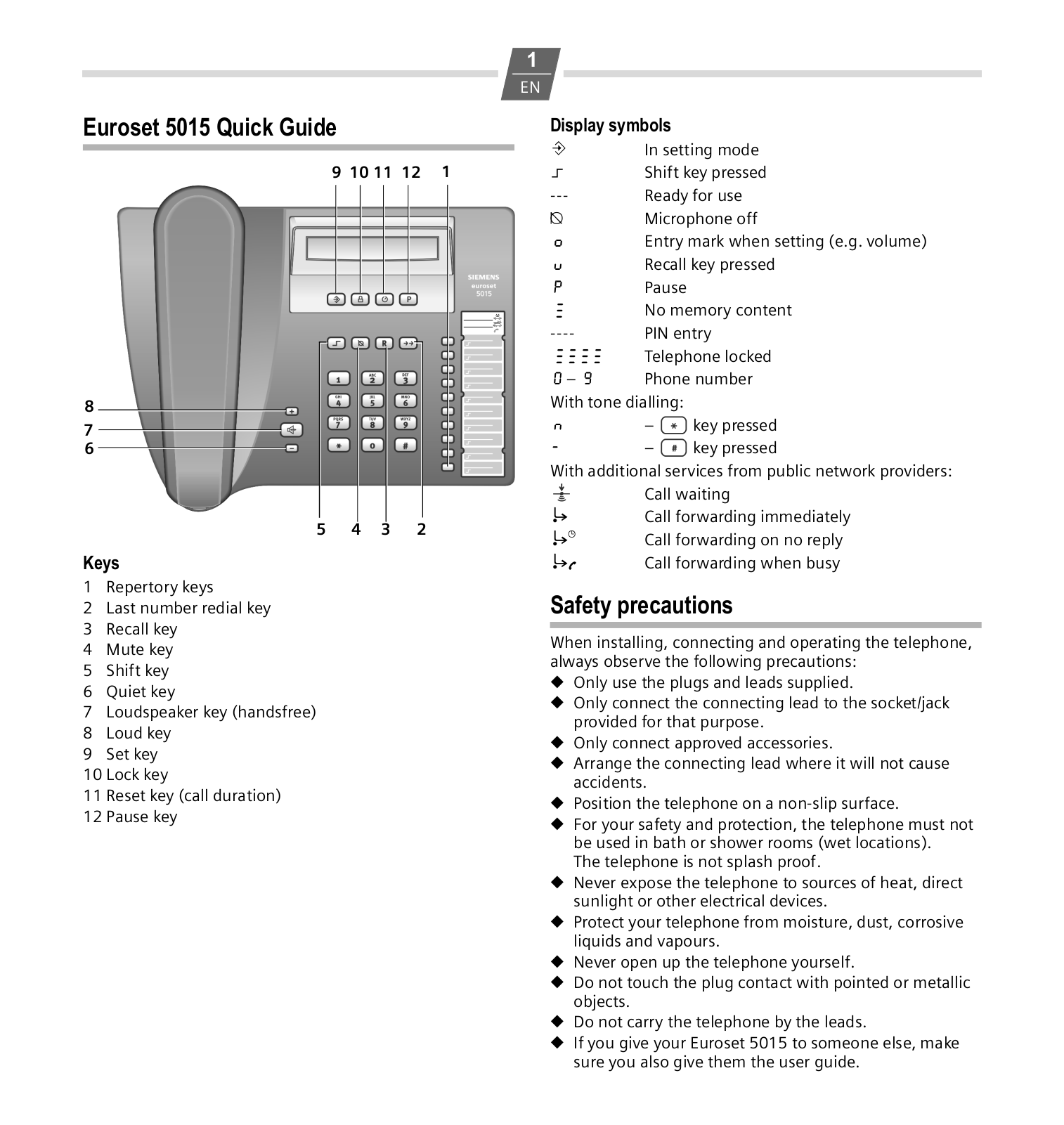 Siemens Gigaset Euroset 5015 User manual