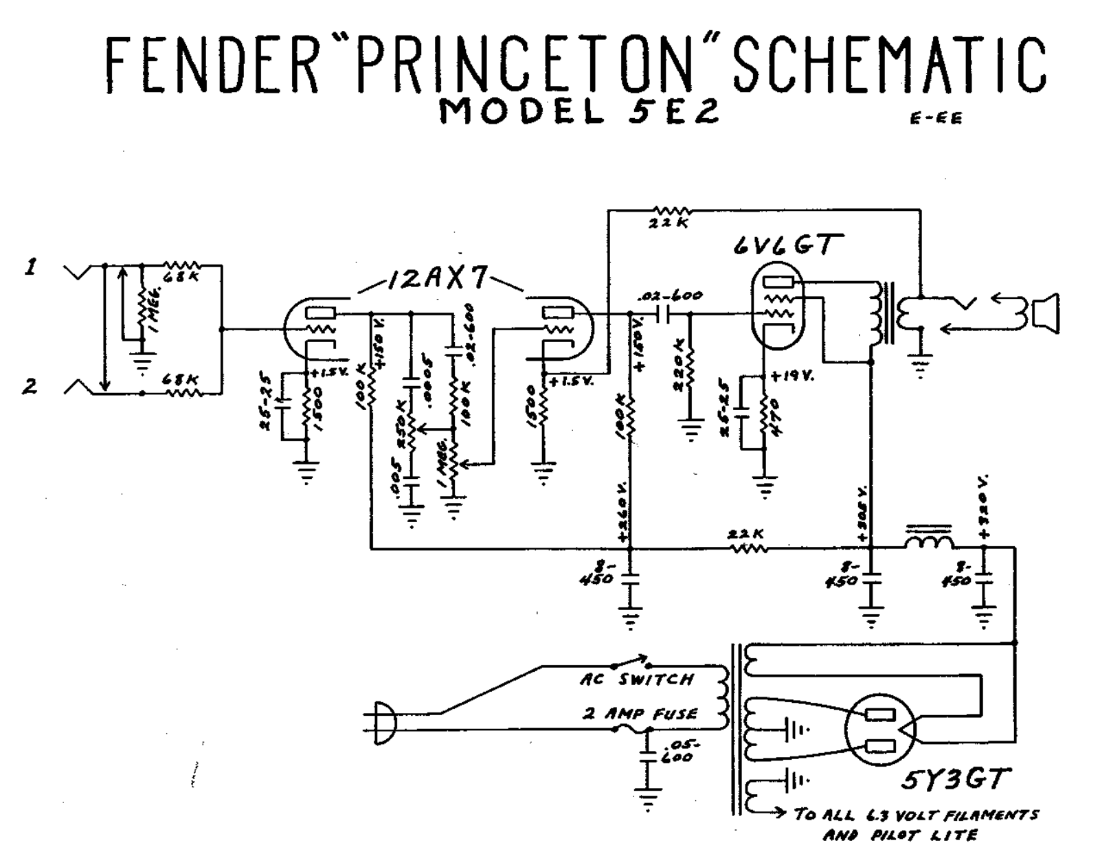 Fender Princeton-5E2 Schematic