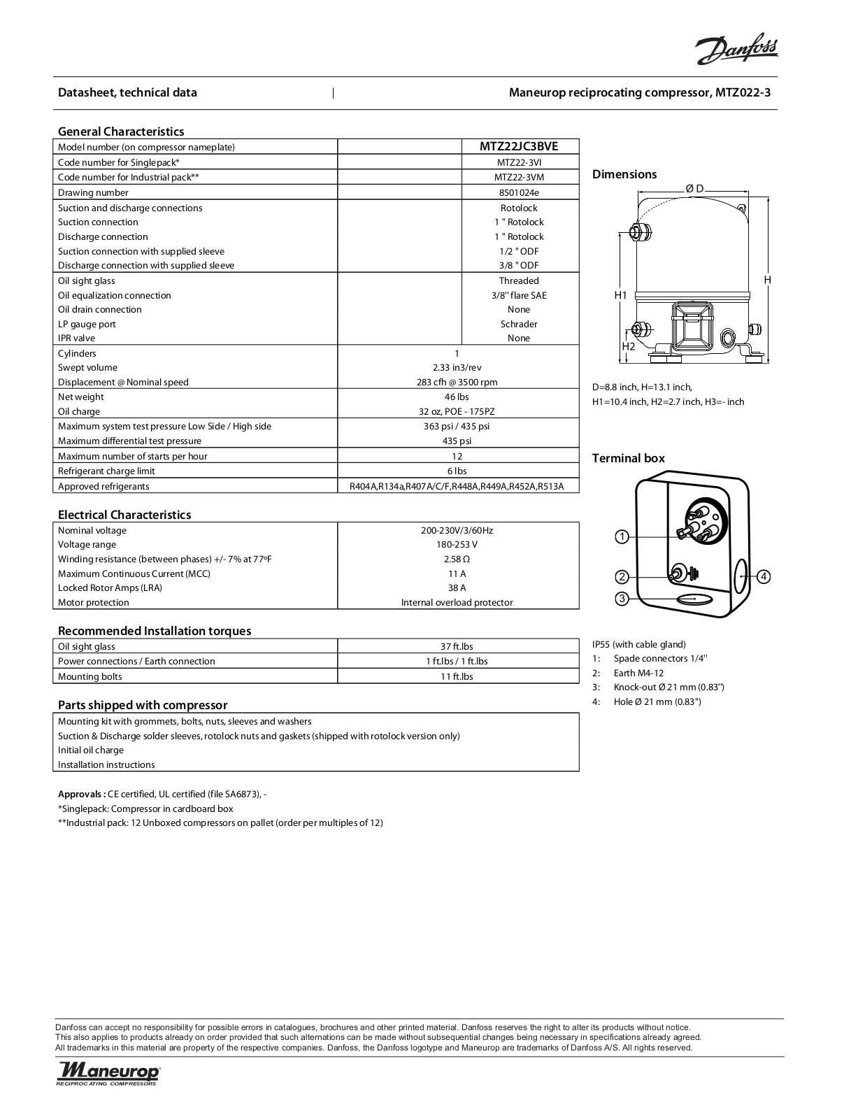 Danfoss Electronics MTZ022-3 Data Sheet