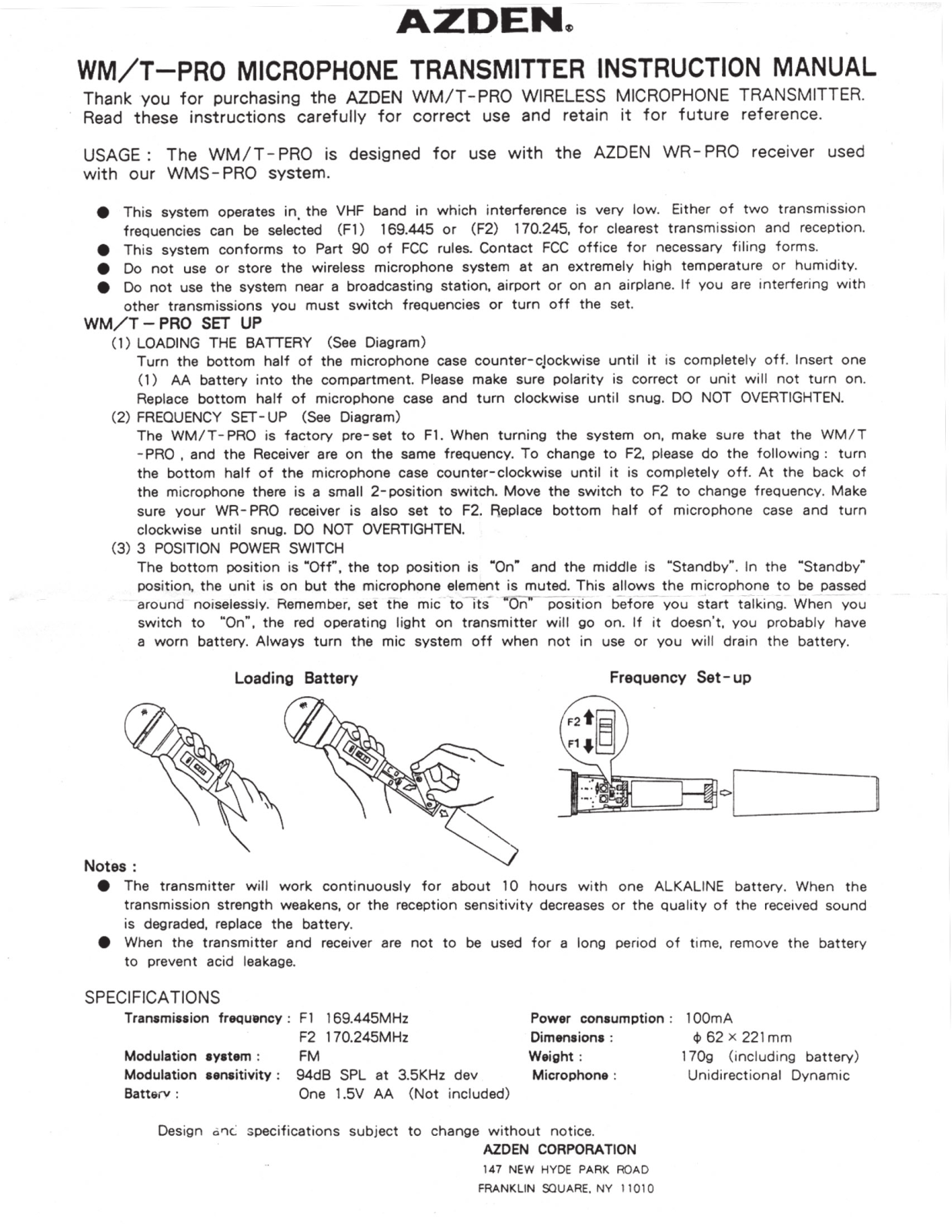 Azden WM/T-PRO User's Guide - ManualMachine.com