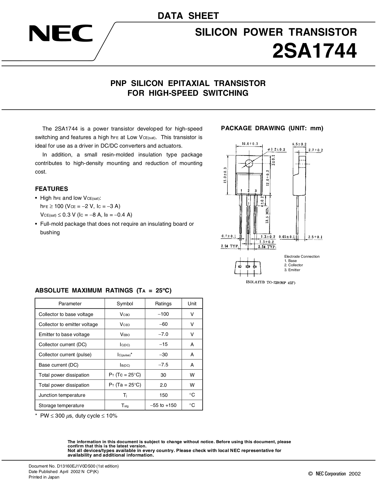 NEC 2sa1744 Datasets - ManualMachine.com