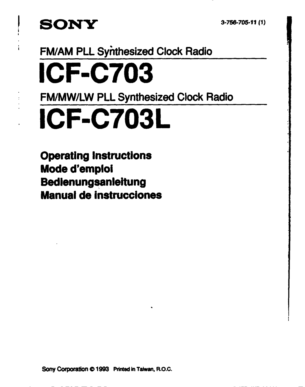 Sony ICF-C703, ICF-C703L Operating Instruction