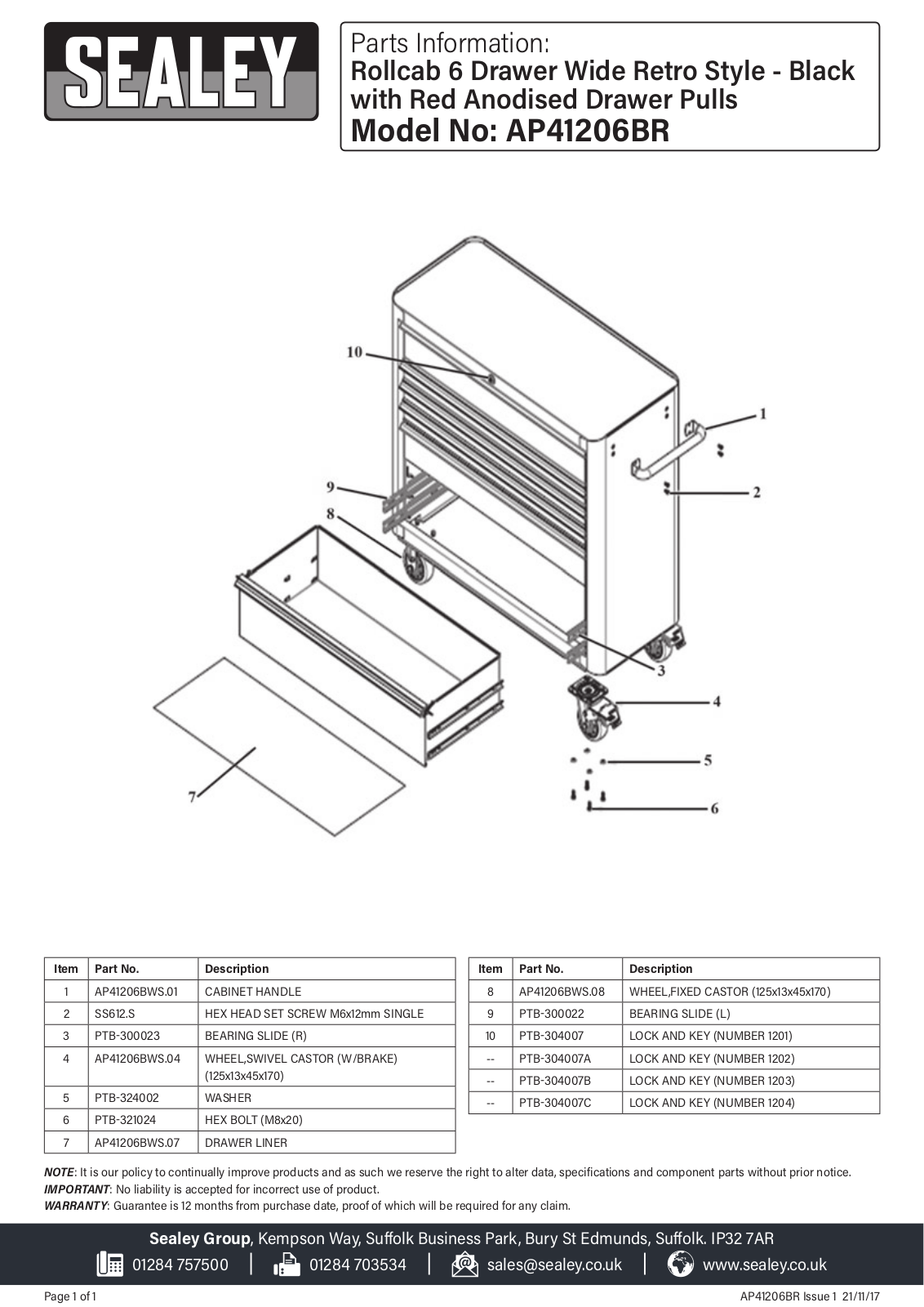 Sealey AP41206BR Parts Listing - ManualMachine.com