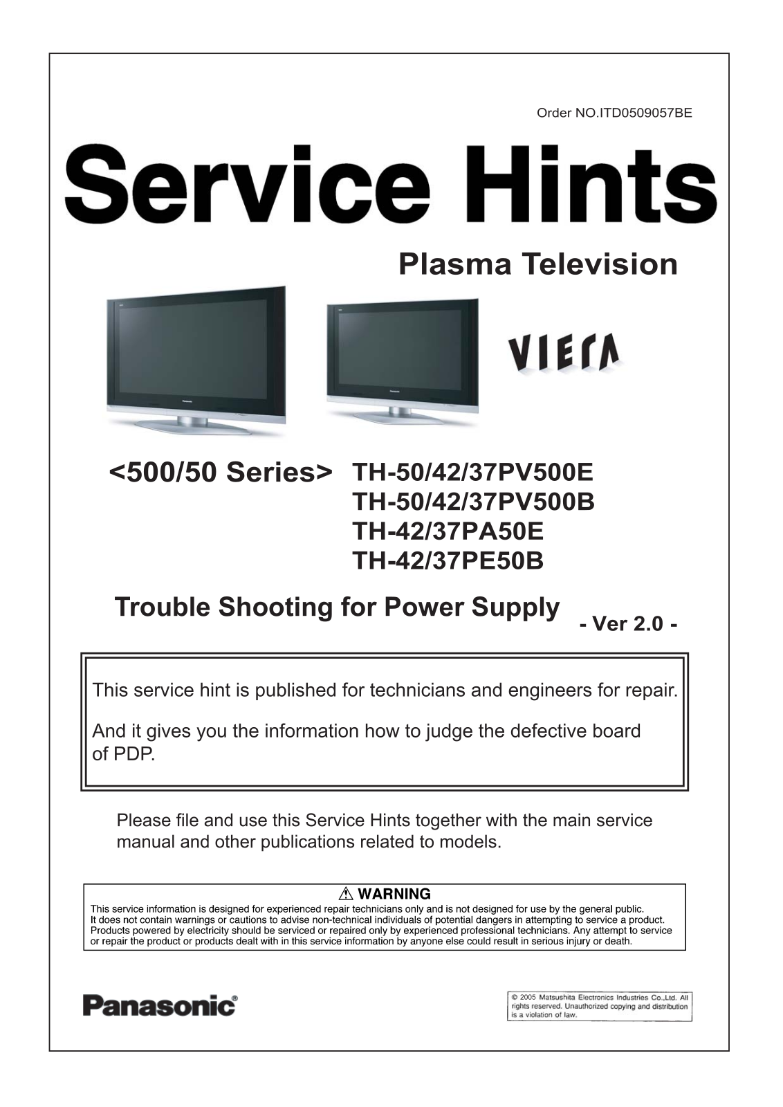 Panasonic TH-37PV500, TH-42PV500, TH-50PV500, TH-37PA50, TH-42PA50 Schematic