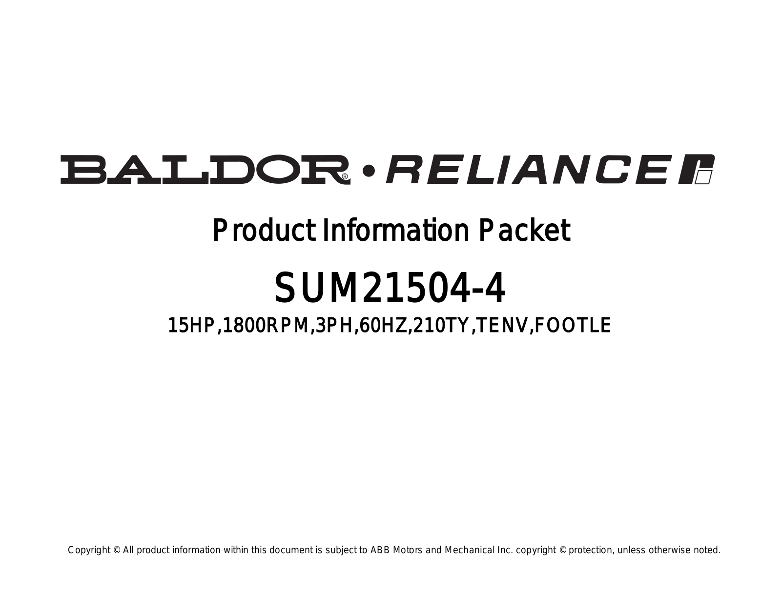 Baldor SUM21504-4 Product Information Sheet