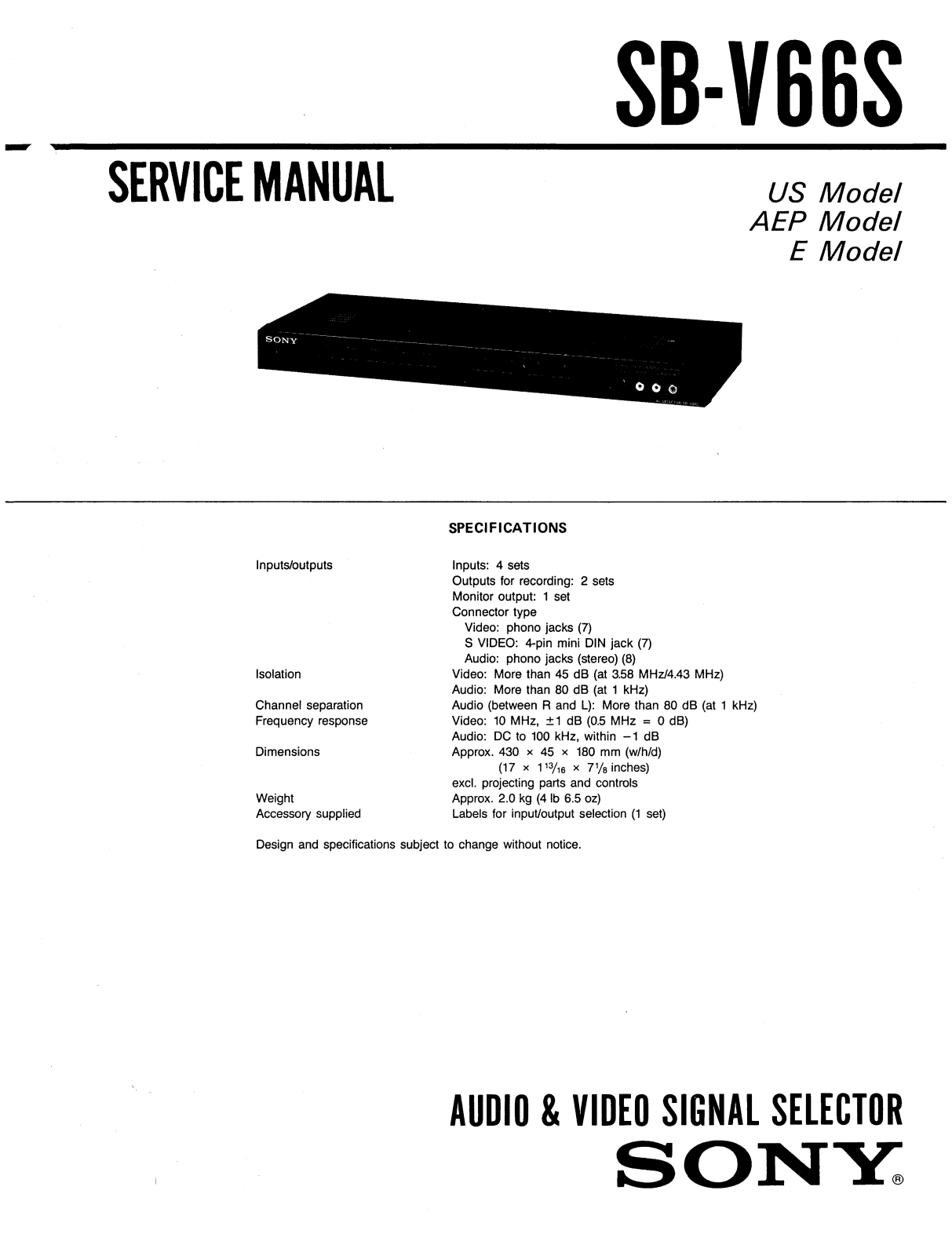 Sony SBV-66-S Service manual