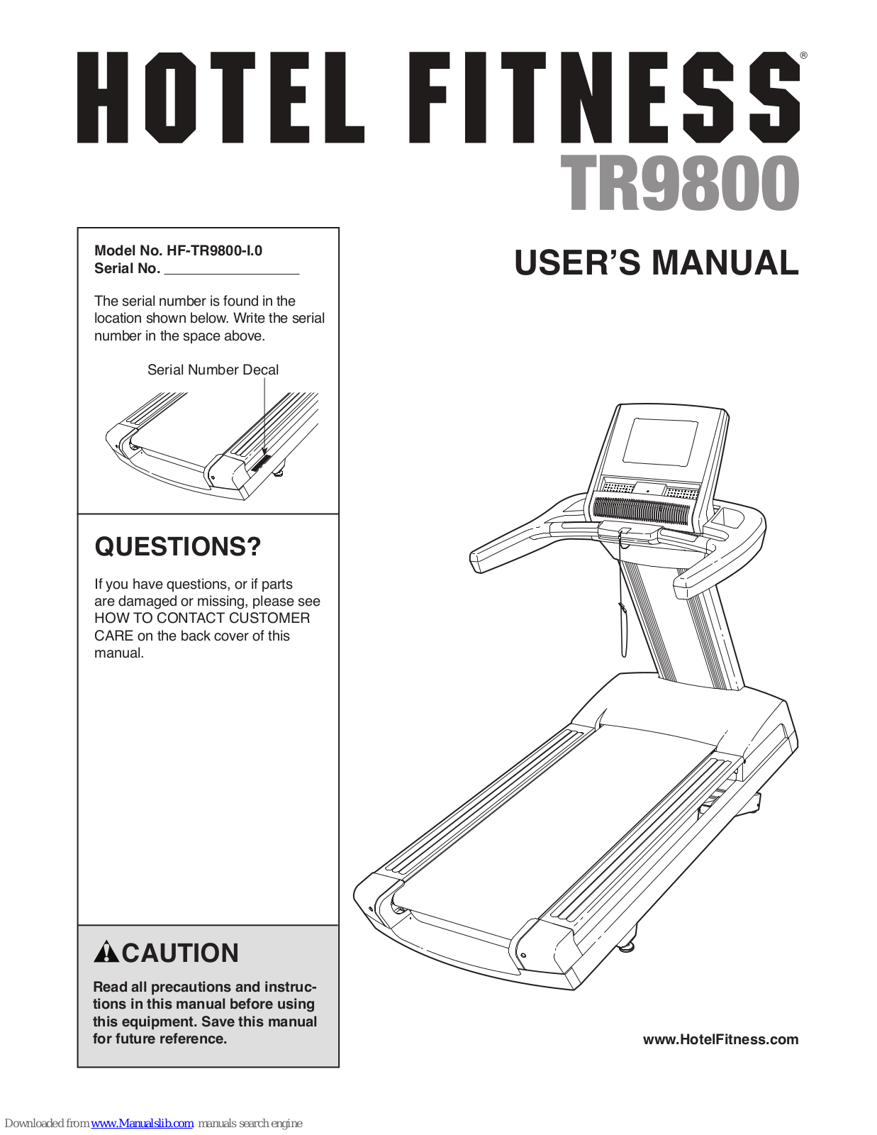 Hotel Fitness HF-TR9800-I.0, TR9800 User Manual