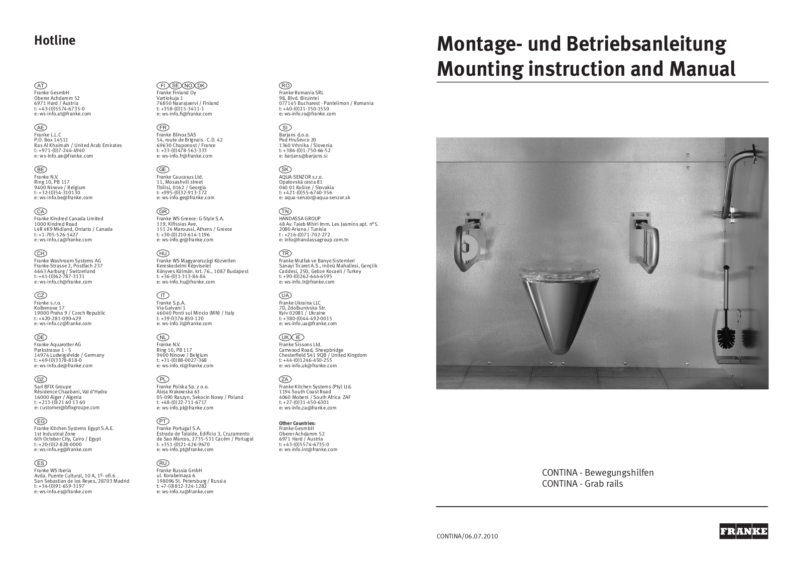 Franke Foodservice CNTX20L Installation  Manual