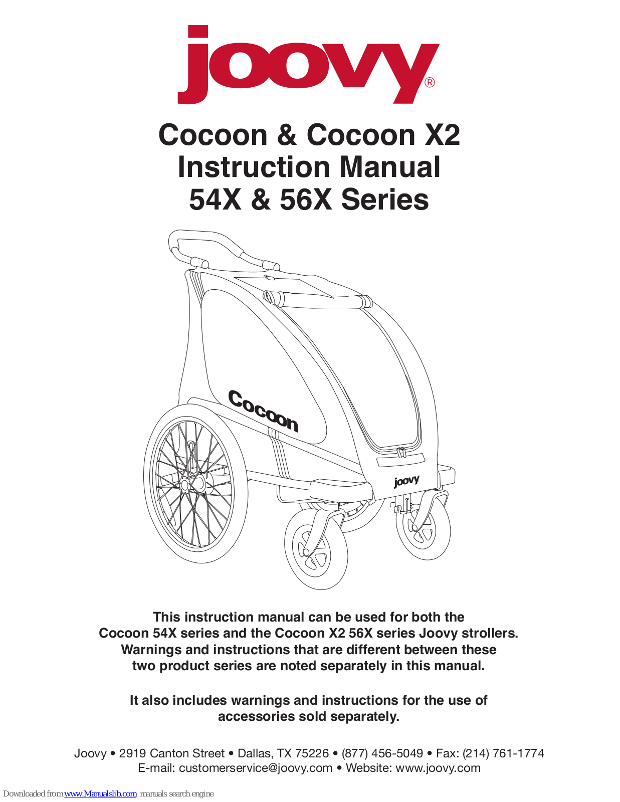 Joovy Cocoon, Cocoon X2, Cocoon 54X Series, Cocoon X2 56X Series Instruction Manual