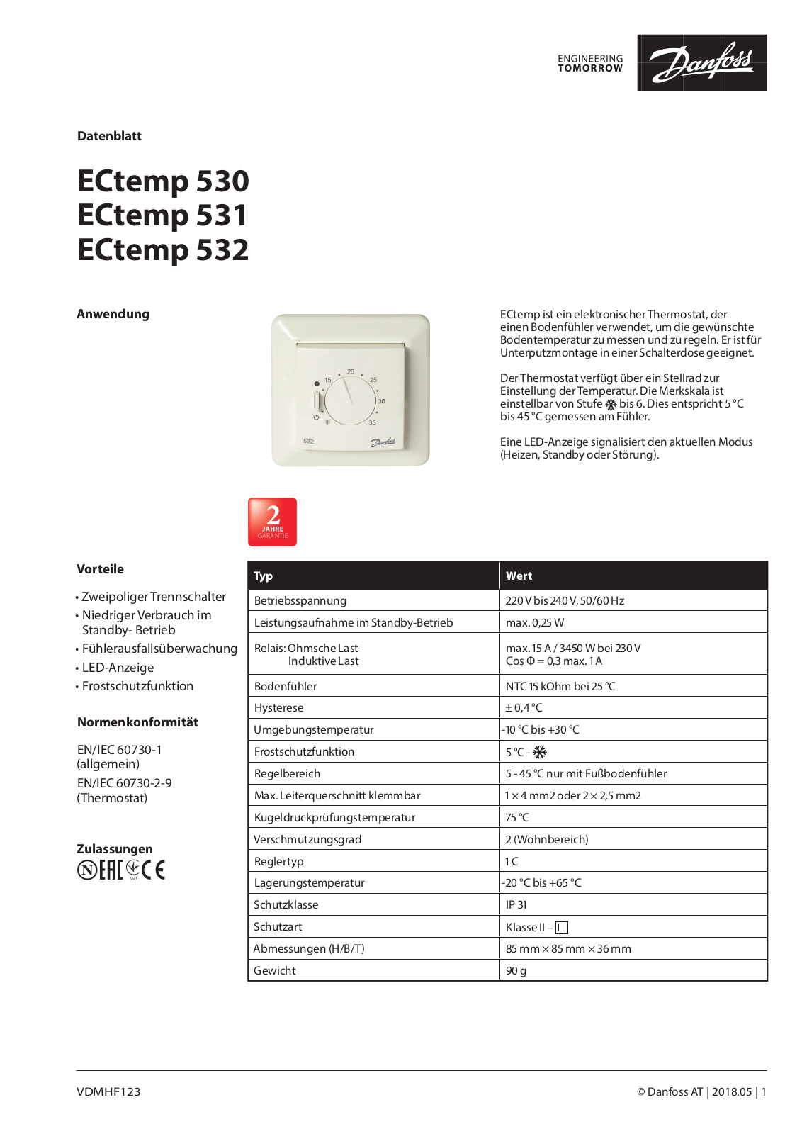 Danfoss ECtemp 530, ECtemp 531, ECtemp 532 Data sheet