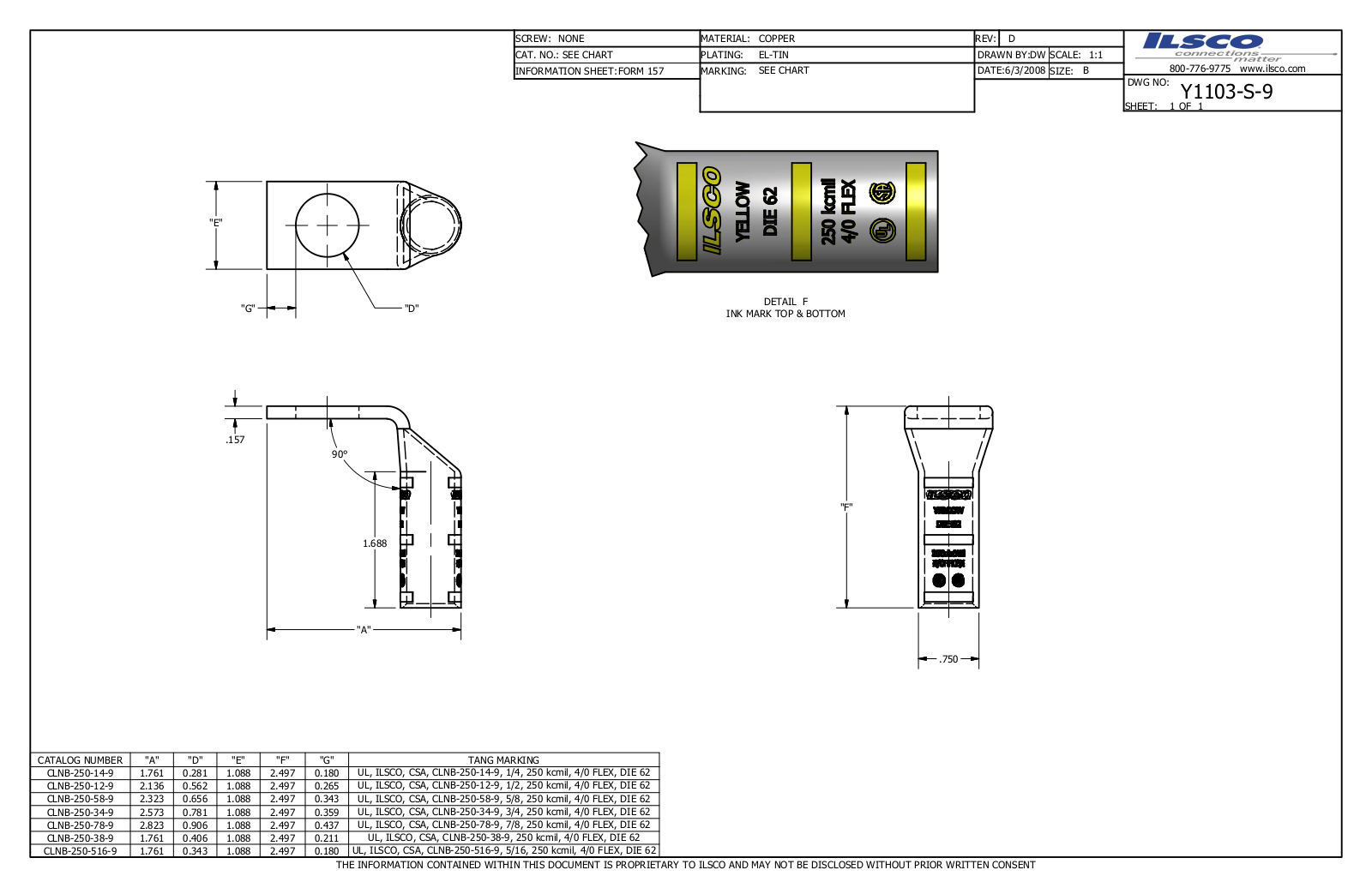 Ilsco CLNB-250-12-9 Data sheet