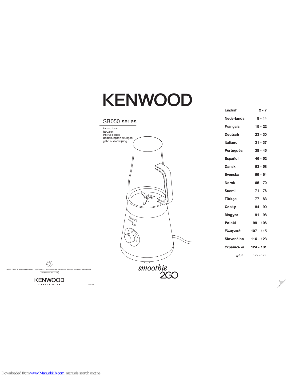 Kenwood SB050 series smoothie 2GO Instruction Manual