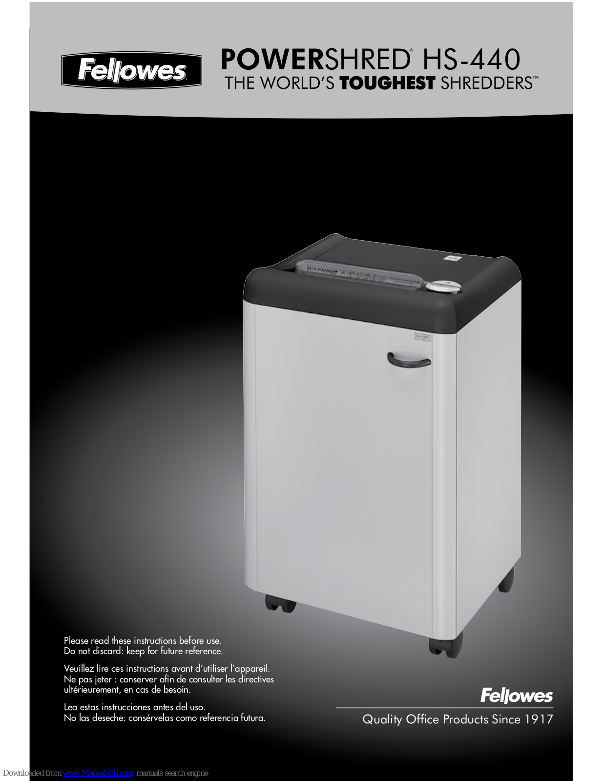 Fellowes POWERSHRED HS-440 Quick Manual - ManualMachine.com