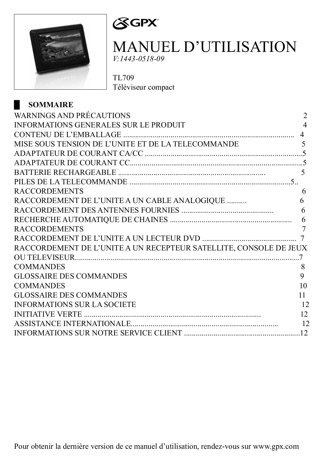 GPX TL709 Owner's Manual