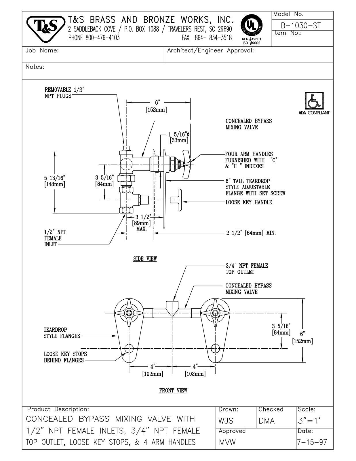 T&S Brass B-1030-ST User Manual