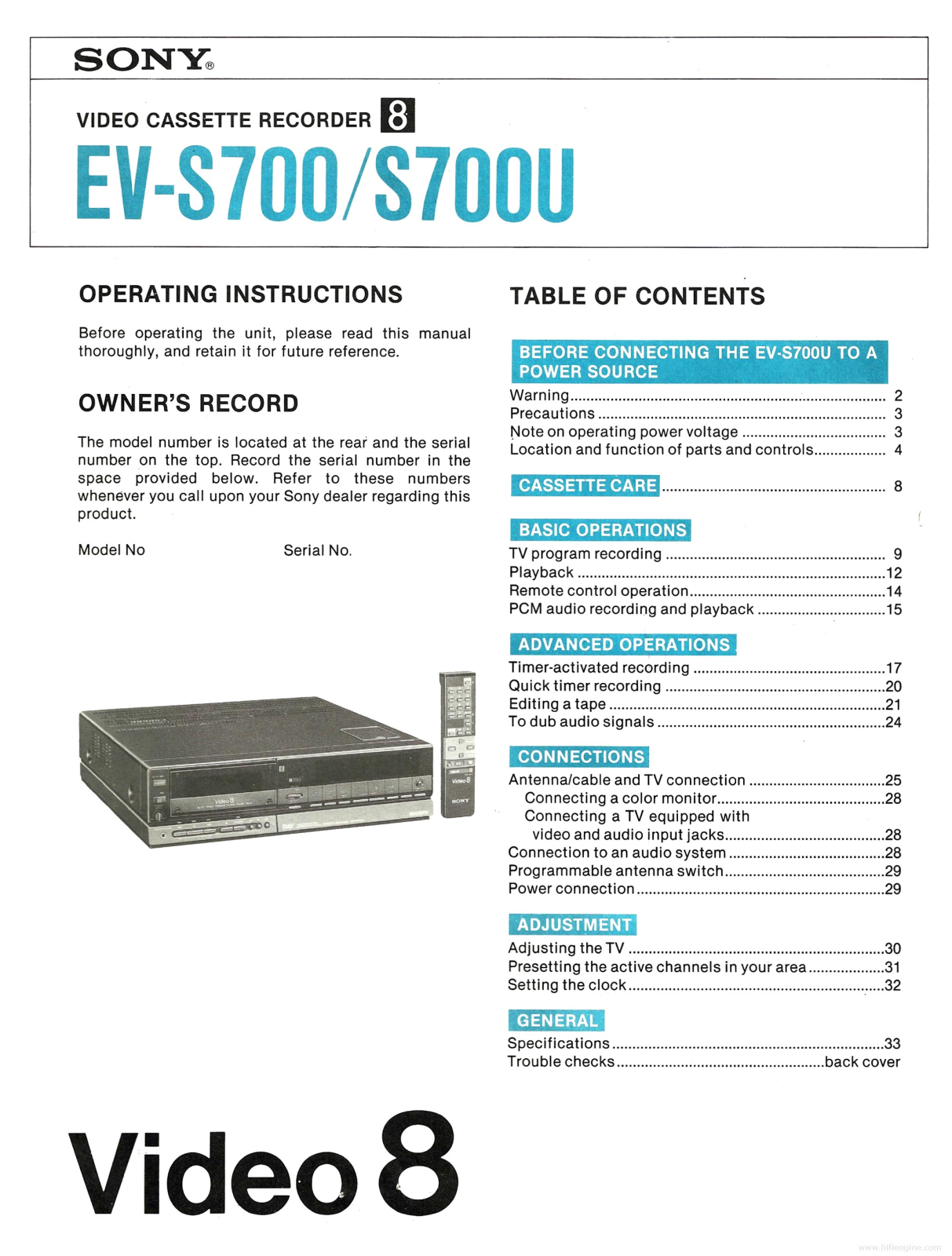 Sony ev-s700, ev-s700u User Manual