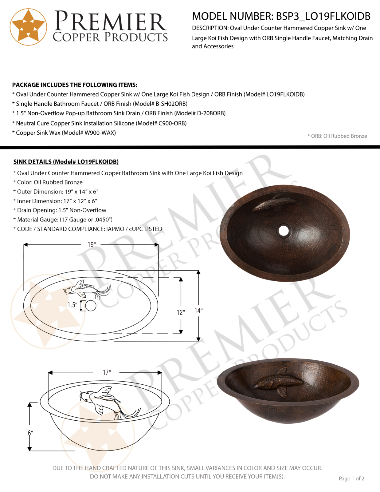 Premier Copper Products IER1930 Specifications - ManualMachine.com