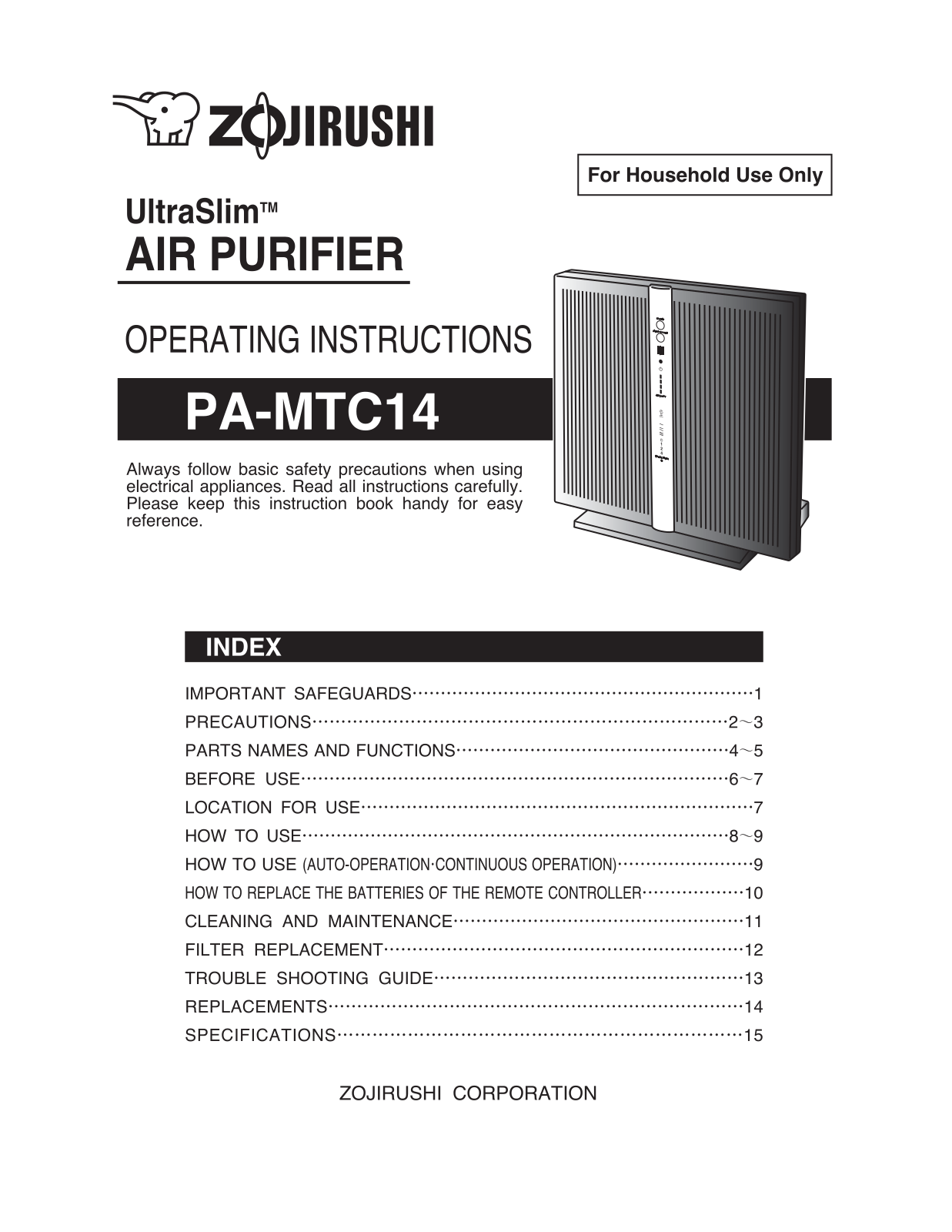 Zojirushi PA-MTC14 Owner's Manual