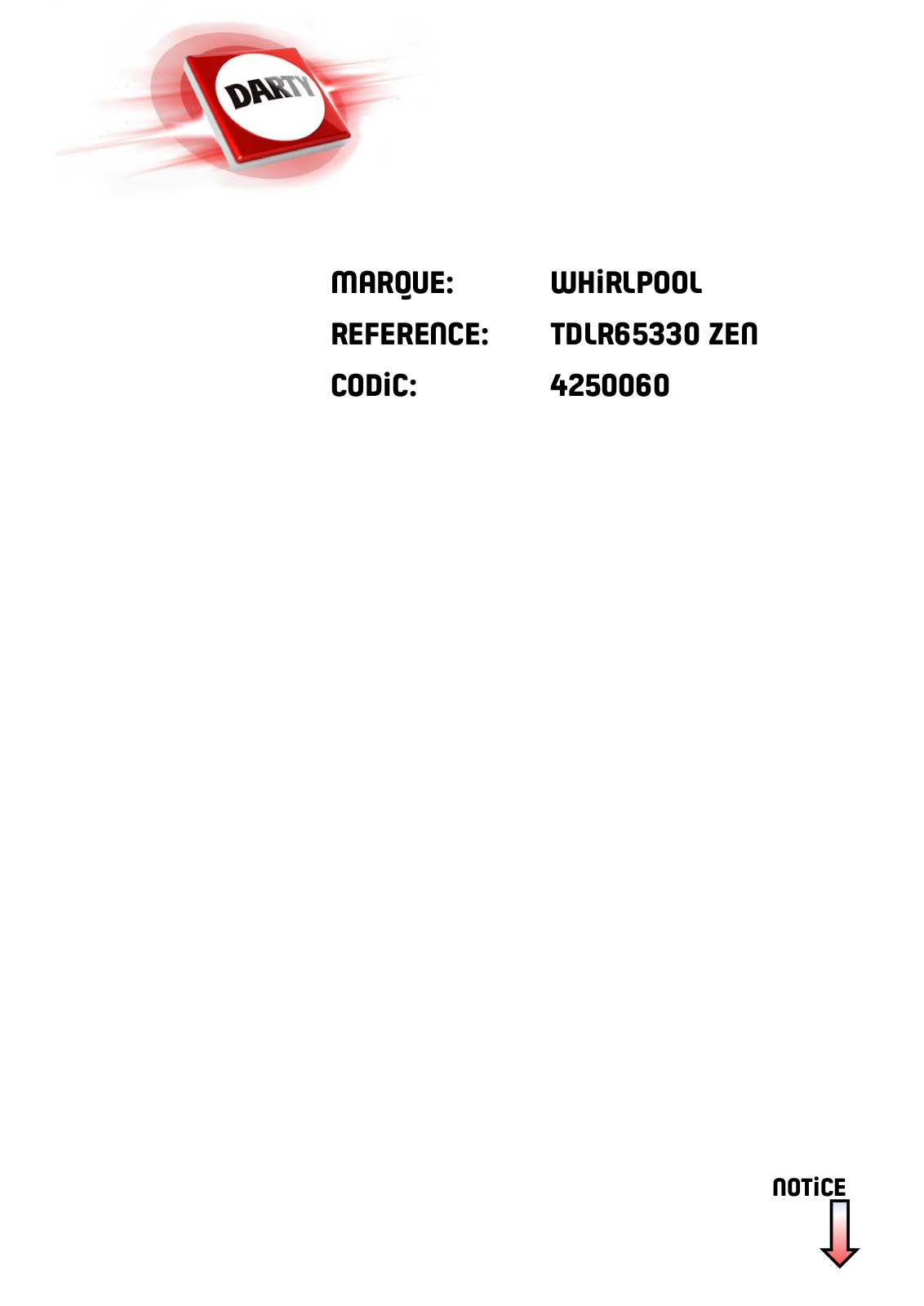 WHIRLPOOL DGELX80111, TDLR65330 User Manual