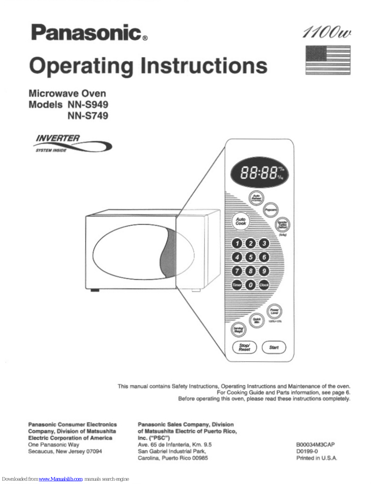 Panasonic NN-S749BA, NN-S949BA, Inverter NN-S749, Inverter NN-S949, NNS749WA Operating Instructions Manual