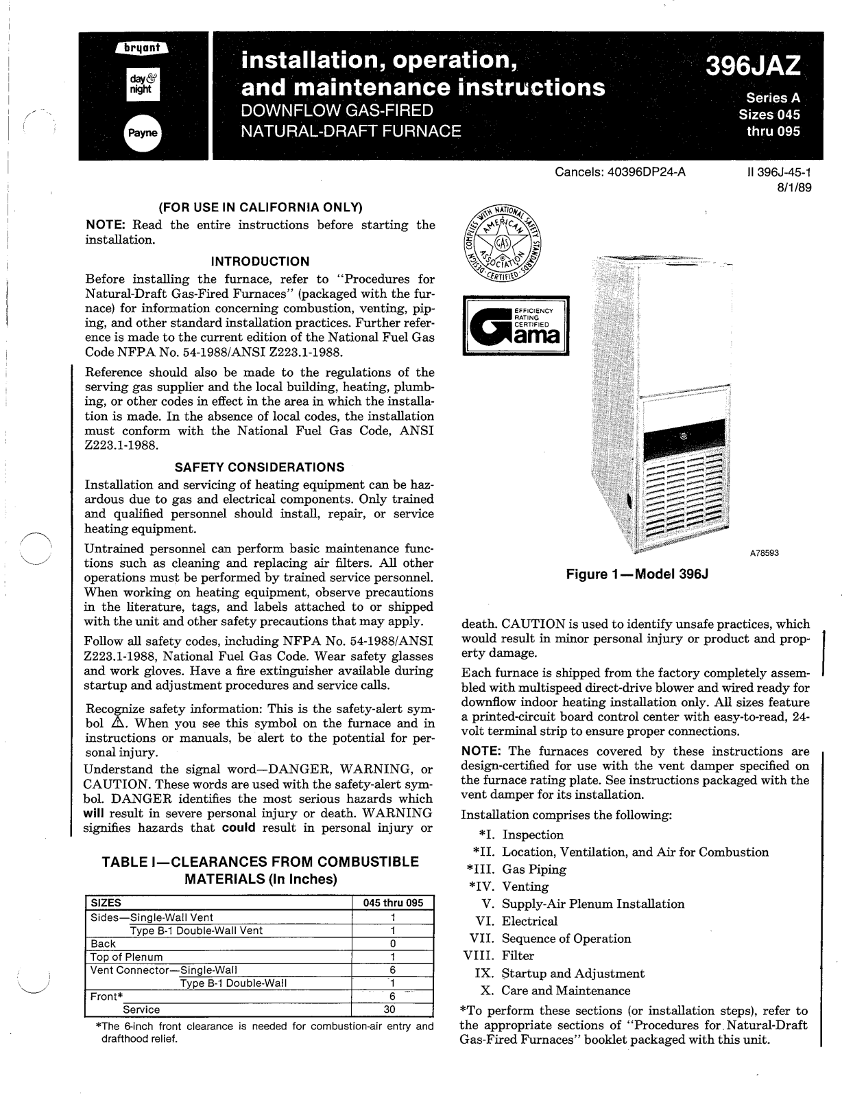 Bryant 396JAZ User Manual