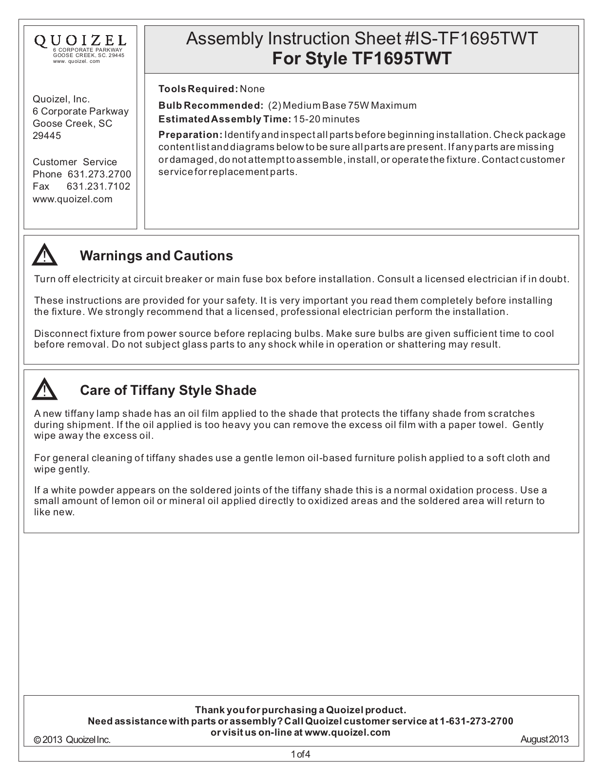 Quoizel TF1695TWT User Manual