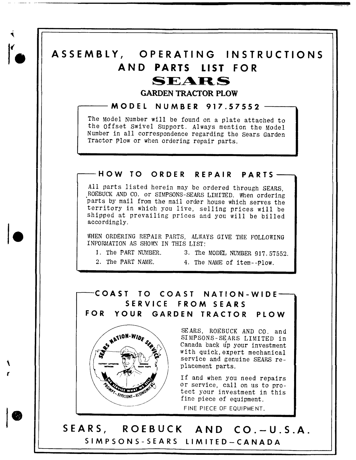 David Bradley 917.57552 Operating instructions